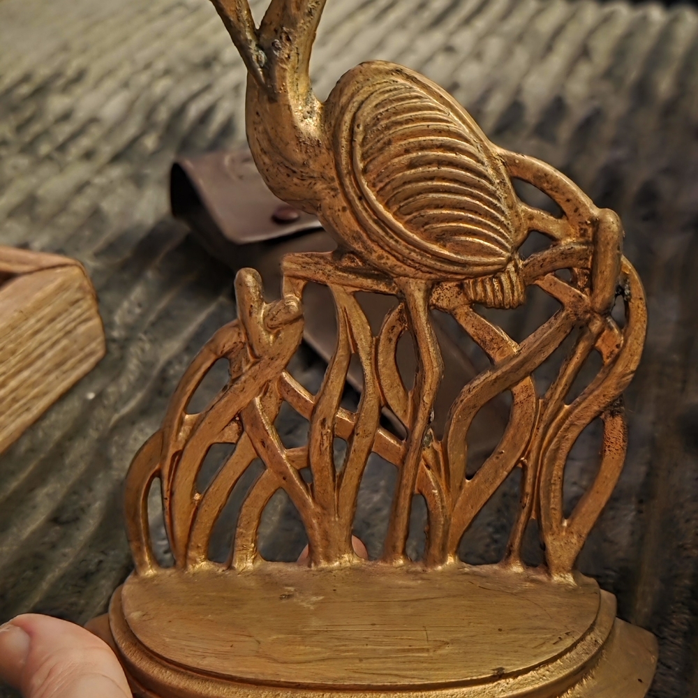 Elegant Gold Crane Sculpture